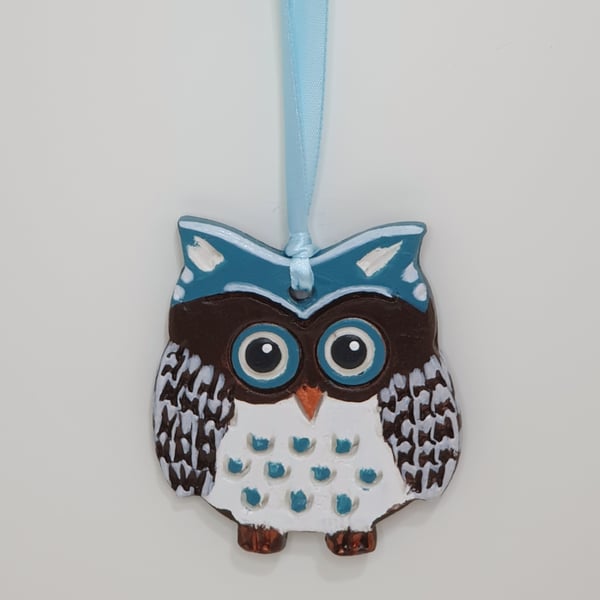 Owl, clay hanging decoration, gift for an owl lover 