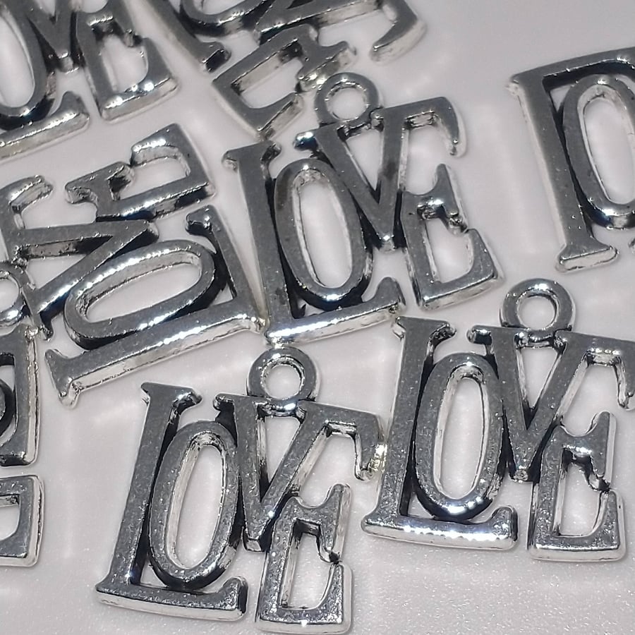 Silver LOVE Charms Jewelry Making Collection 1 x 10 pieces