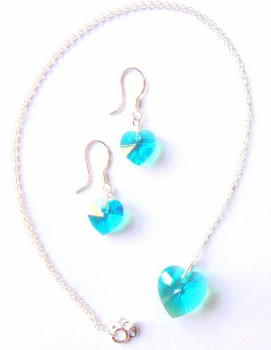 Turquoise Swarovski Heart Pendant and Earring Set