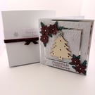 Luxury Handmade Christmas Card - Christmas Tree, Poinsettias, Boxed Keepsake