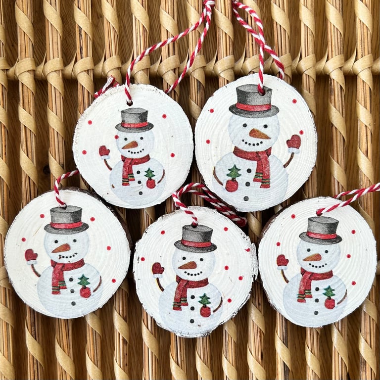 Wooden Christmas decorations - set of 5 decoupage ornaments - tree decorations