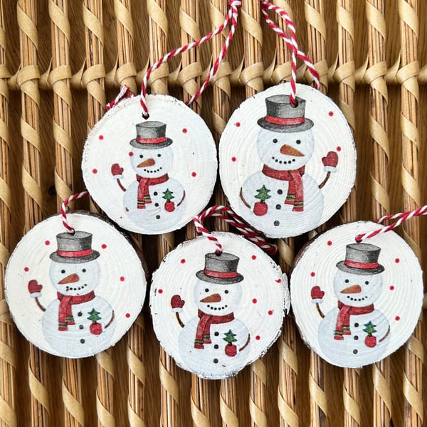 Wooden Christmas decorations - set of 5 decoupage ornaments - tree decorations