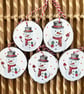 Set of 5 Christmas tree decorations, festive wooden ornaments, baubles or tags - Image 1