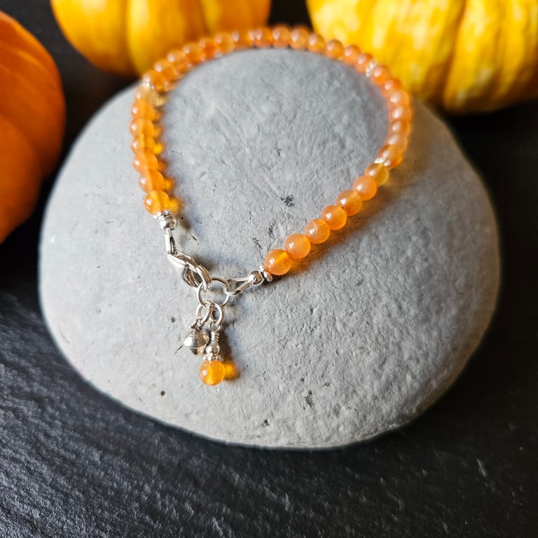 Carnelian and Sterling Silver Bracelet with Acorn Charm