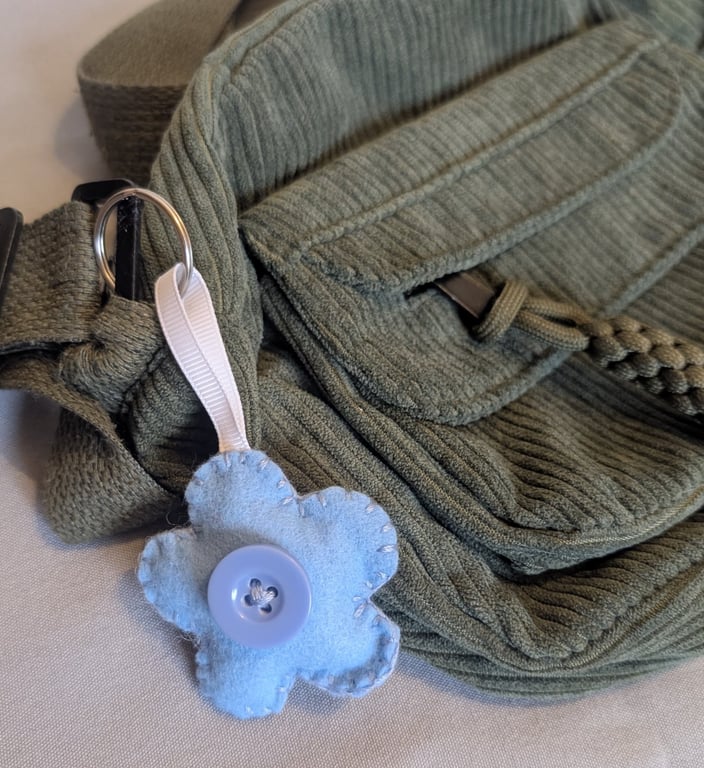 Handmade felt flower keyring, bagcharm, accessory - light blue