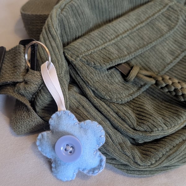 Handmade felt flower keyring, bagcharm, accessory - light blue