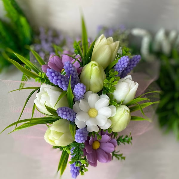 Springtime Elegance Solid Handmade Vegan Soap Flowers Bouquet: Birthday Gift