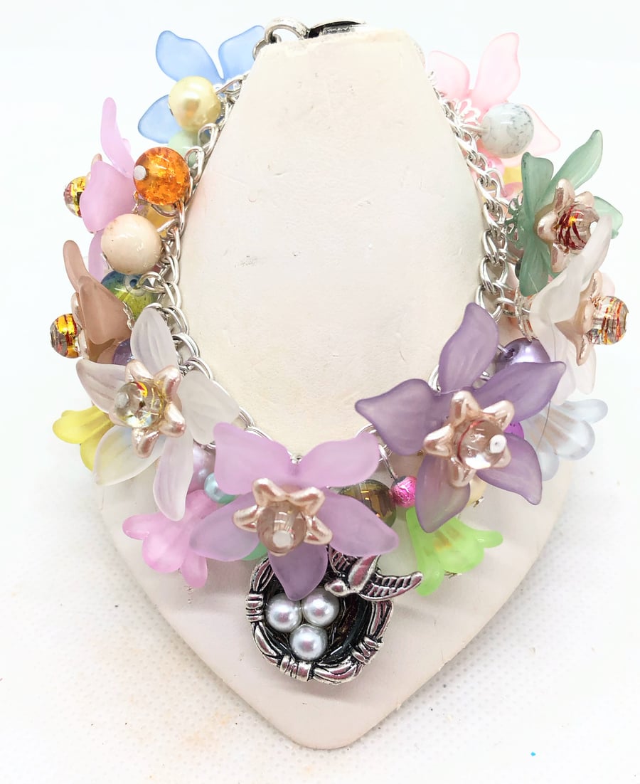 SALE OOAK Birds Nest floral bracelet