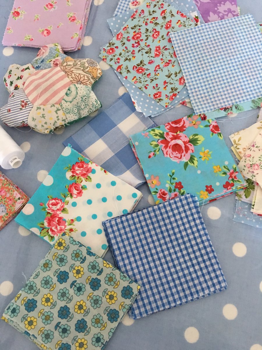 40 x 4" shabby chic blue  coloured cotton fabric patchwork squares