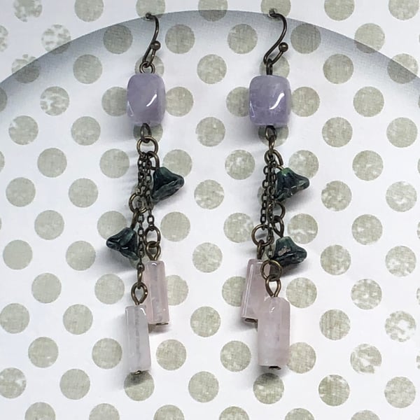Amethyst and Roze Quartz flower earrings