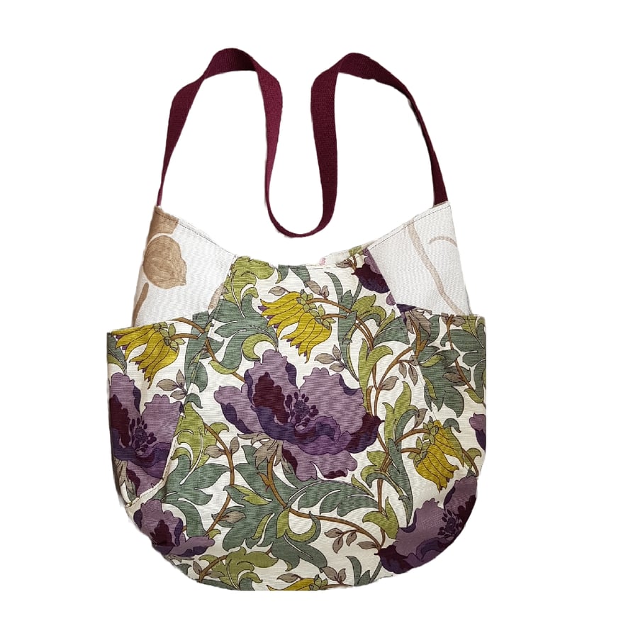 Large tote bag with side pockets: purple poppies design