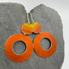 Orange and yellow hoop and circle statement aluminium earrings 
