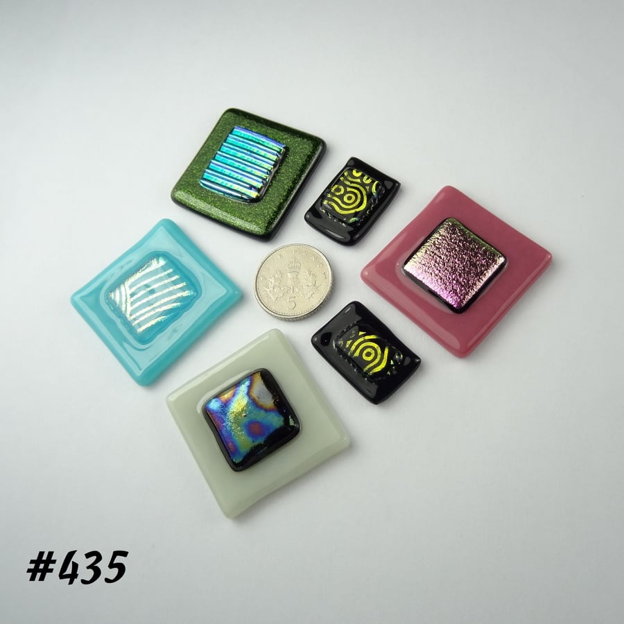 5 mixed art glass cabochons for jewellery making, wire wrapping, arts (435)