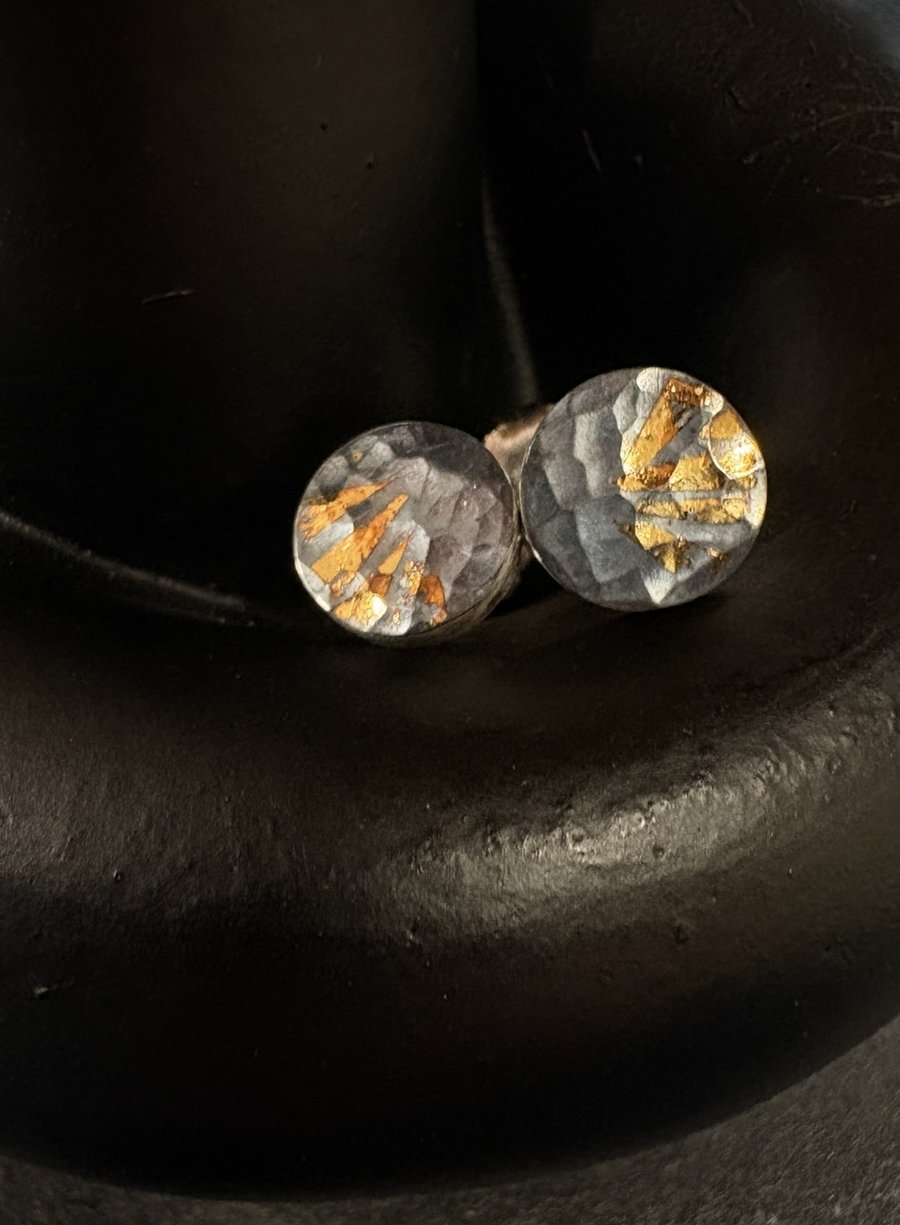 Dark Sun - Sterling Silver & 22ct Gold Keum-Boo Earrings