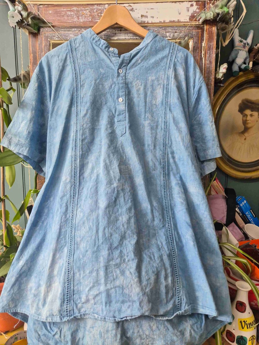 Naturally dyed cotton and linen shirt, blue 
