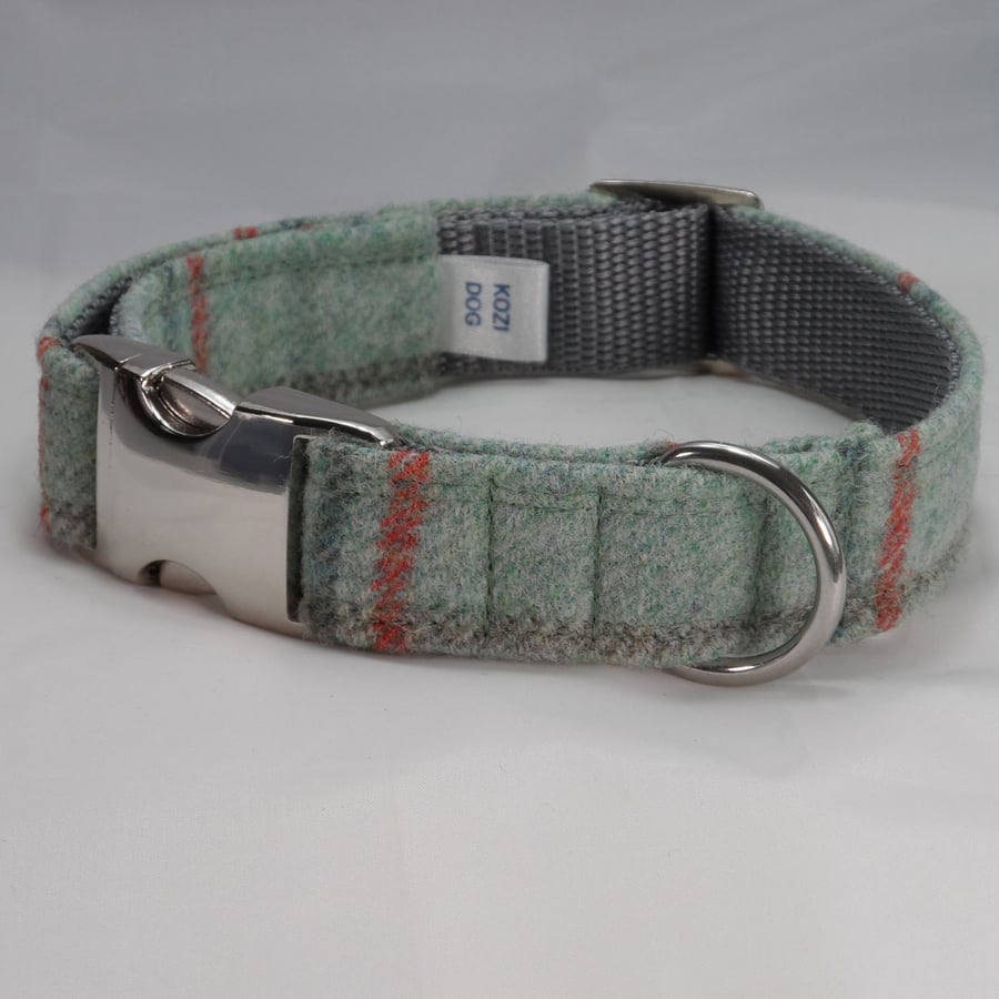 Handmade Yorkshire Tweed Dog Collar - Mint Stripe 