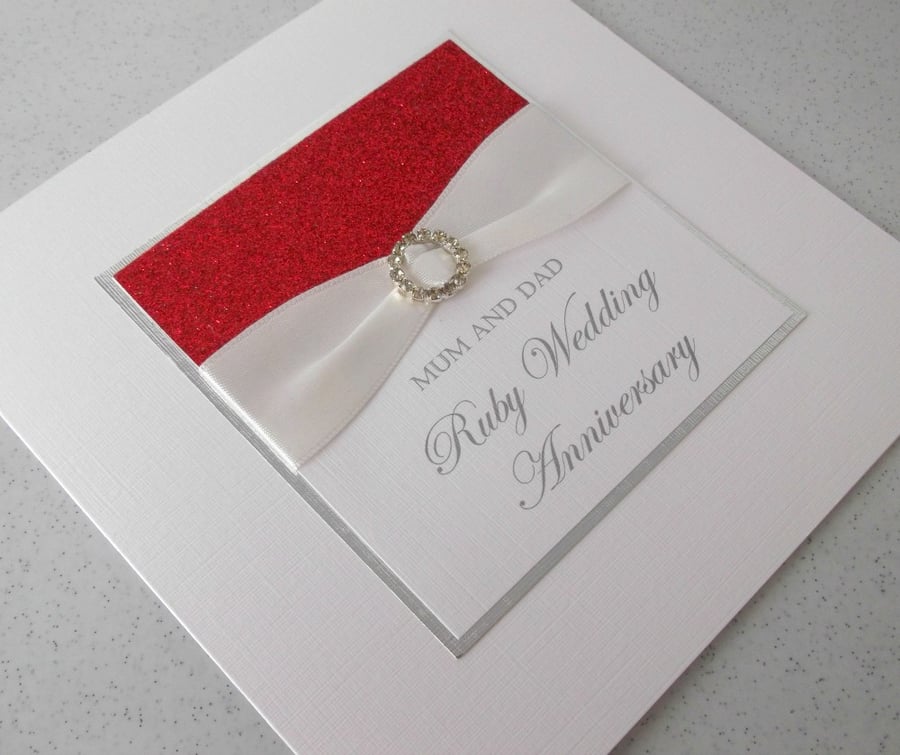 Handmade 40th ruby wedding anniversary card, modern, designer