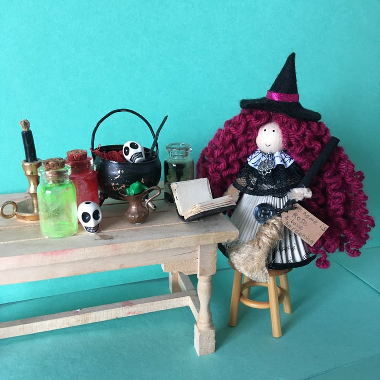 Pink Witch Doll Decoration, Cute Halloween Decoration