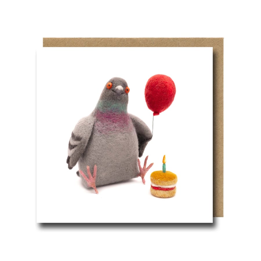 Pigeon Birthday Card – Quirky Needle Felt Bird Art Print