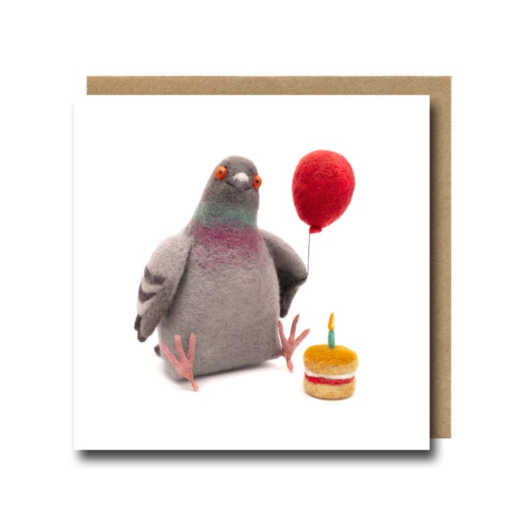 Pigeon Birthday Card – Quirky Needle Felt Bird Art Print