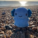 Handmade Crochet Blue Axolotl Plushie: Soft Chenille Yarn