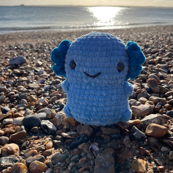 Handmade Crochet Blue Axolotl Plushie: Soft Chenille Yarn