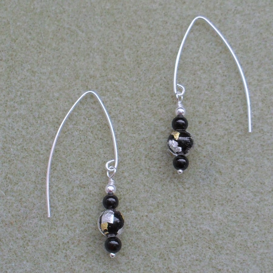 Black Onyx Murano Glass V Shaped Earrings