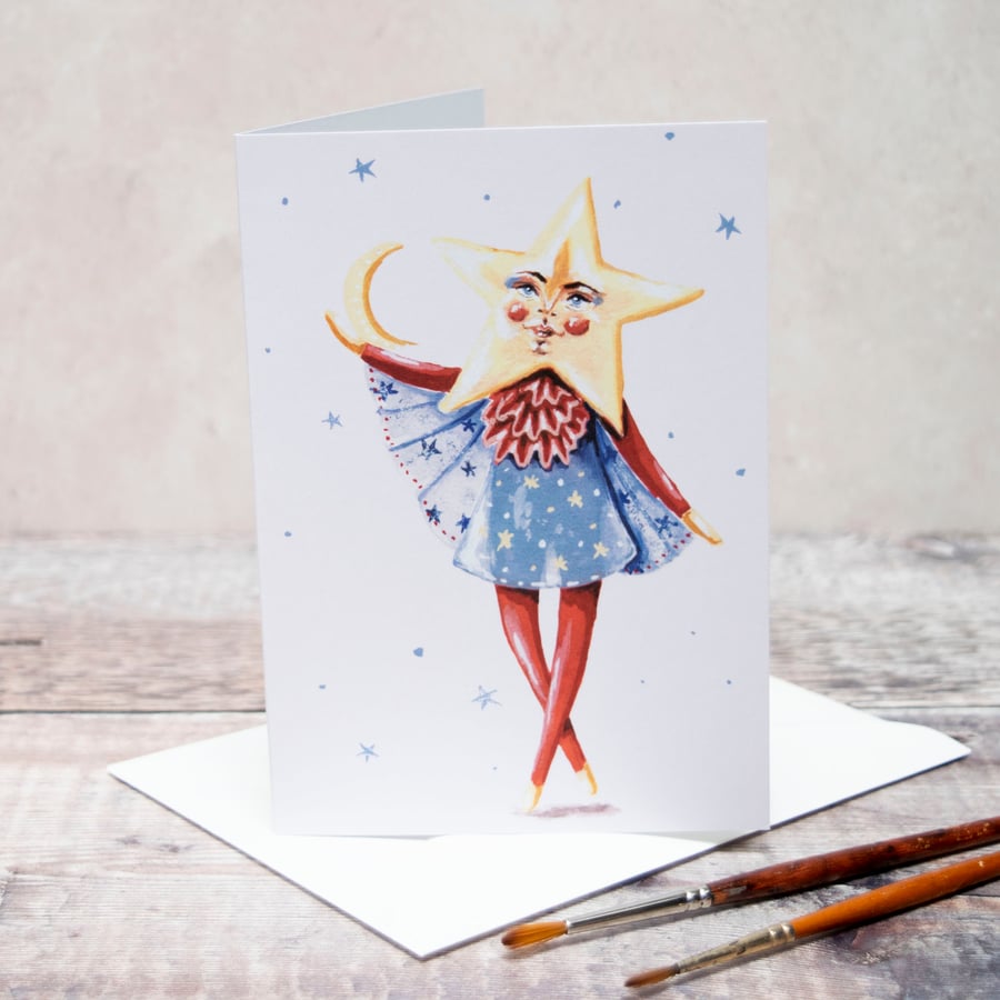 Blank greeting note card- A6. Jasmine the star girl. A card for any occasion 