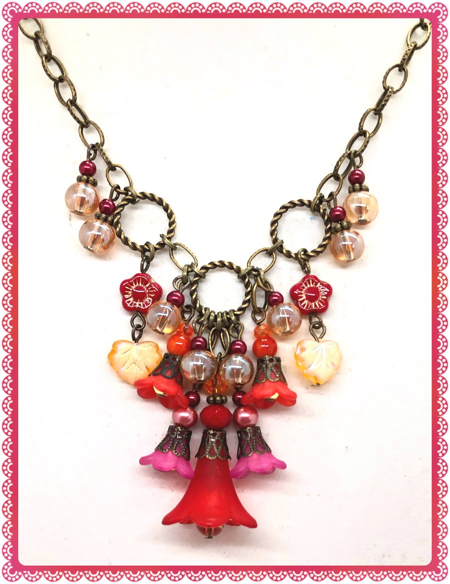 SALE OOAK Lucite Flower bronze necklace