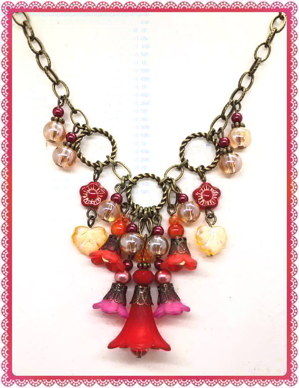 SALE OOAK Lucite Flower bronze necklace