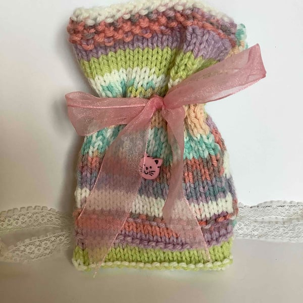 Pink cat knitted gift bag