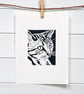 Thoughtful Tabby Cat - Original Hand Pulled Linocut Print - Image 2
