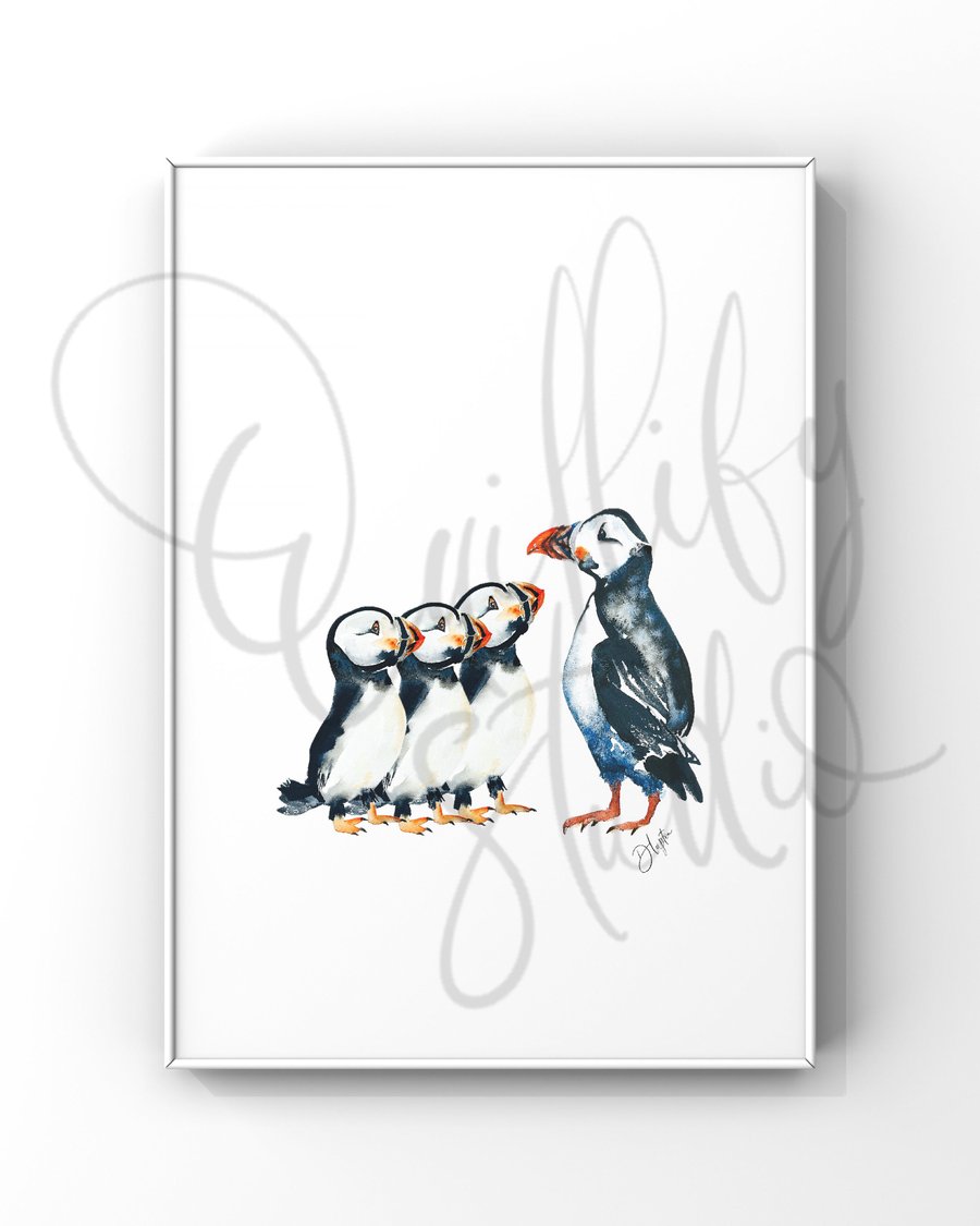 Perfectly Imperfect A4 Sample Print Puffins Principal Plum's Fishing 101