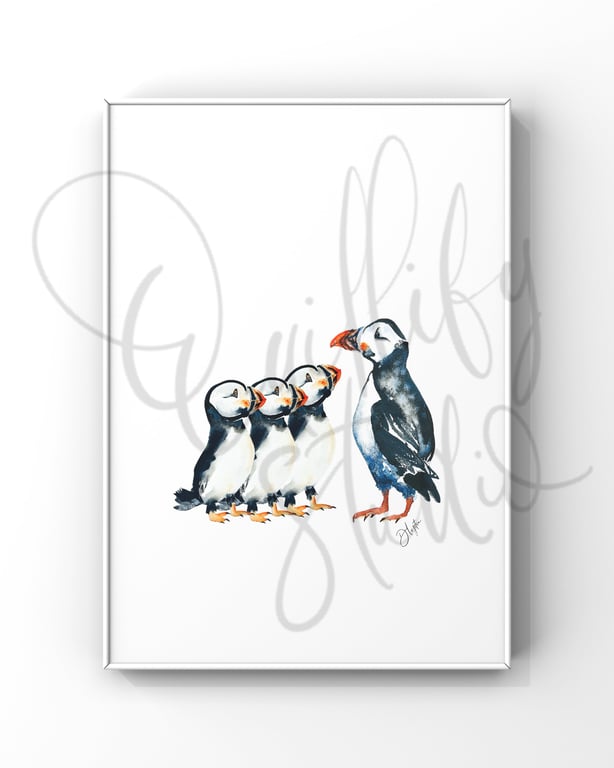 Perfectly Imperfect A4 Sample Print Puffins Principal Plum's Fishing 101
