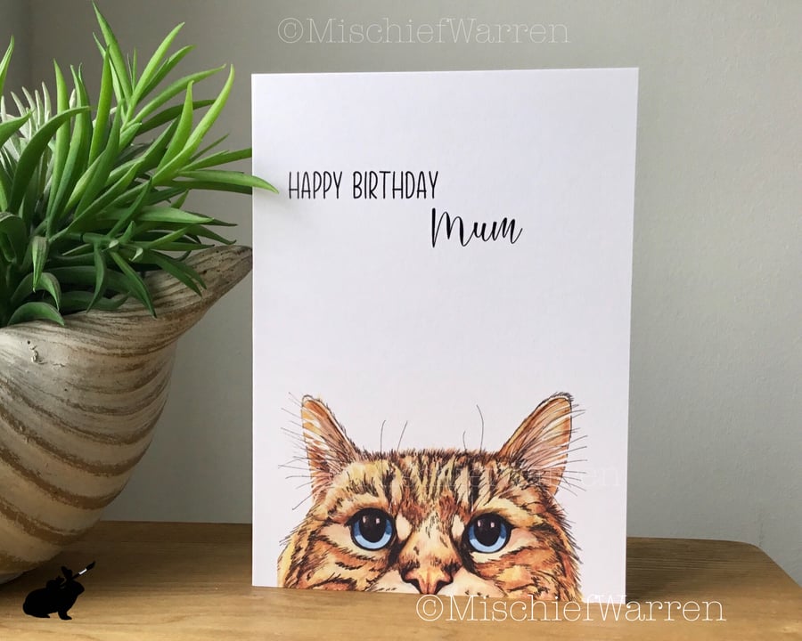 Brown Tabby Art Card - Personalised birthday card