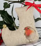 SALE 2026 - ELF CHRISTMAS STOCKING TREE DECORATION - robin, checked - Image 2