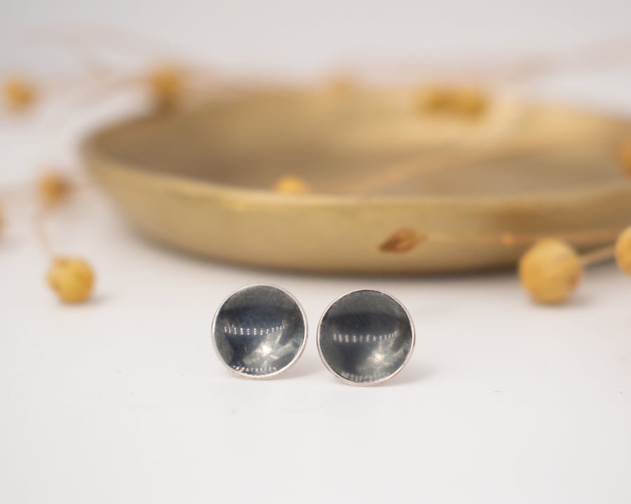 Oxidised Silver Dome Stud Earrings