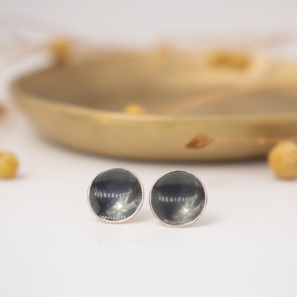 Oxidised Silver Dome Stud Earrings