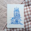 Orignal Durham Cathedral Blue Ink Painting A6