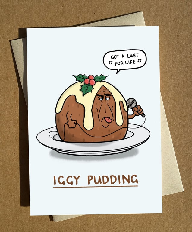 Iggy Pop Cartoon Pun Christmas Card A6 - Stooges Xmas Greeting Card