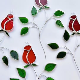 Stained Glass Rose Suncatcher - Handmade Hanging Window Decoration - Red