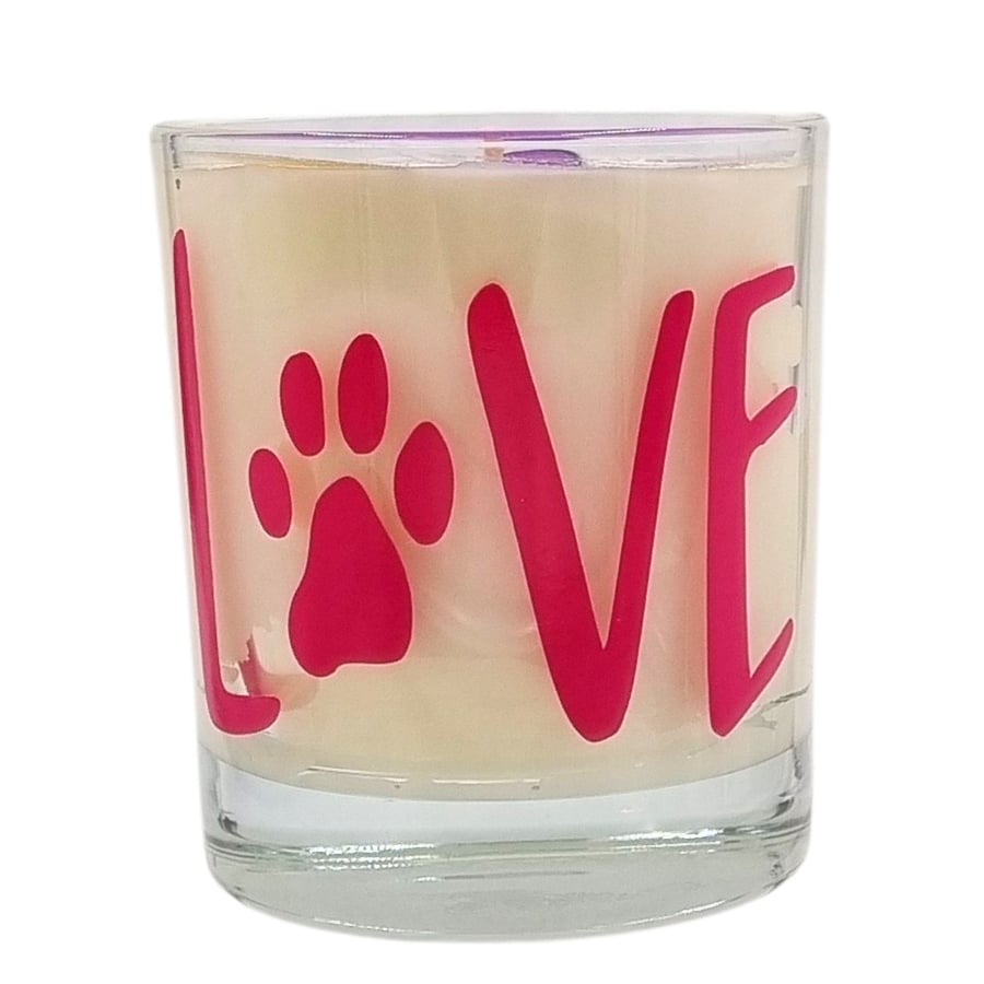 Scented Candle in Glass Love With Paw Pink Design 30cl Wax Blend Gift