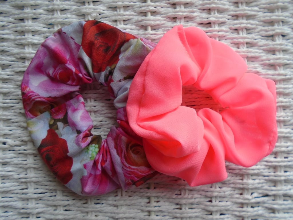 x2 Hair Scrunchies Rose & Pink Neon Themed.