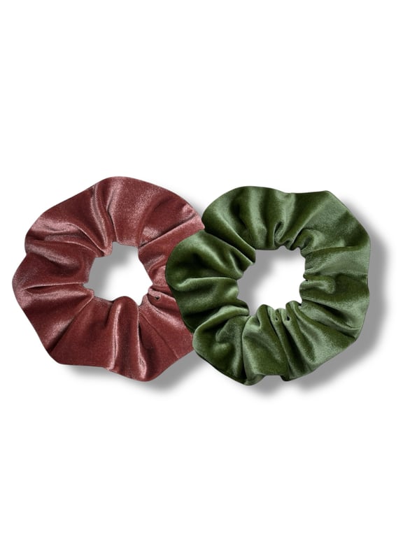 Rose Pink & Apple Green Velvet Scrunchies - Large