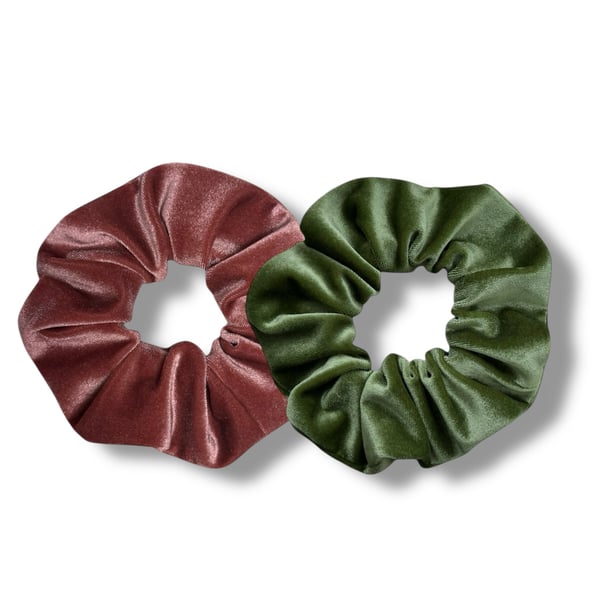 Rose Pink & Apple Green Velvet Scrunchies - Large