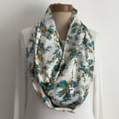  COTTON  lawn infinity scarf. '.Botanics'. Blue . Floral . Lightweight . 