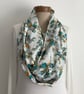  COTTON  lawn infinity scarf. '.Botanics'. Blue . Floral . Lightweight . 