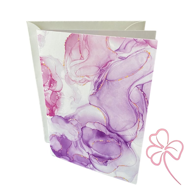 Pink & Purple Marble Effect Blank Greetings Card