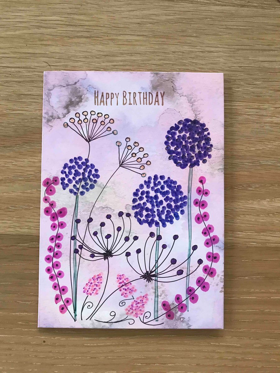 Birthday-card-hand drawn-seed heads-greetings-card 