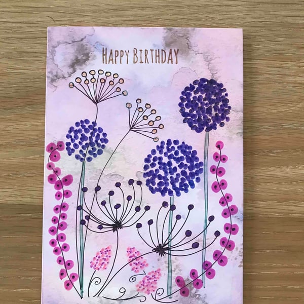 Birthday-card-hand drawn-seed heads-greetings-card 